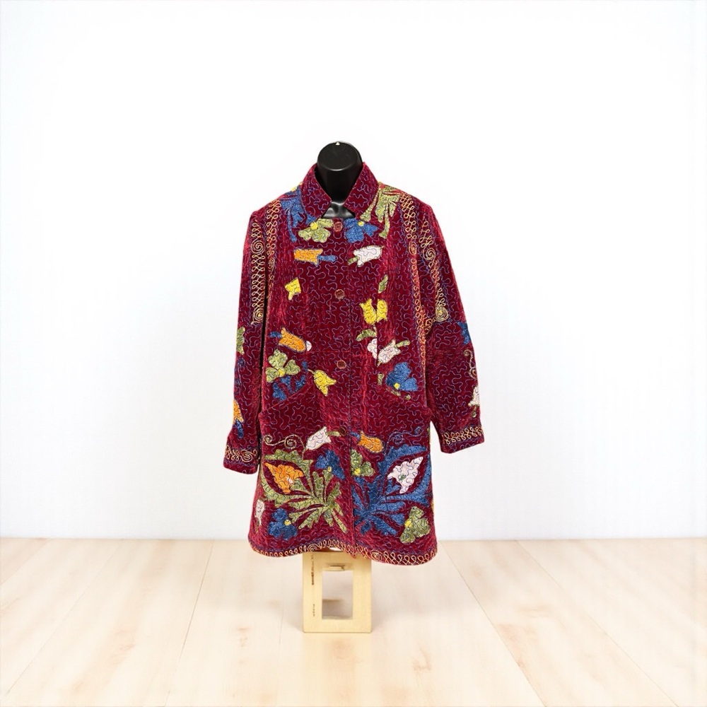 Designer Floral Embroidered Long Coat - Picture 2 of 5